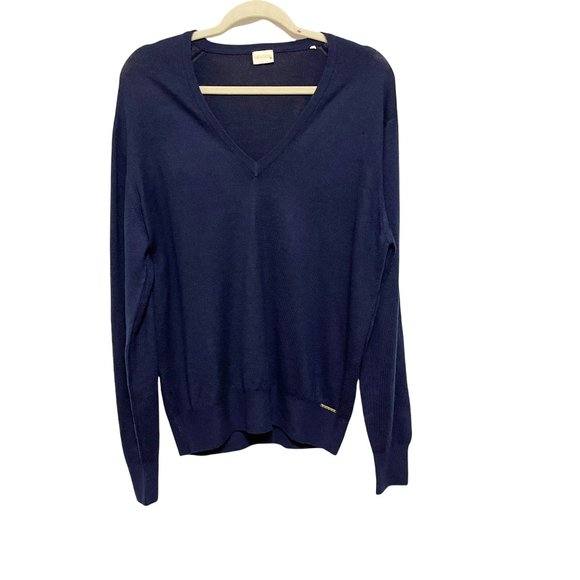 Men's Geiger VINTAGE Navy Wool V Neck Sweater - Picture 2 of 10